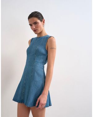 TOPSHOP Denim Seamed Flippy Mini Dress - Blue