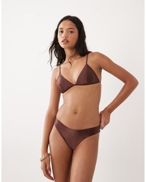 GOOD AMERICAN Satin Good 90s Perfect Fit Bikini Bottom Co-ord - Brown