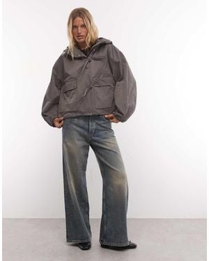 Collusion Giacca Bomber Oversize Con Cappuccio E Dettaglio Fiocco Grigia - Grigio