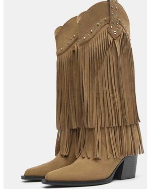 Pull&Bear Cowboylaarzen Met Hak En Franjes - Groen