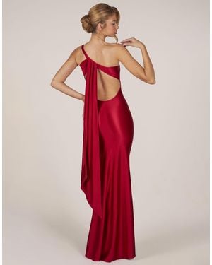Oh Polly Sculpted Slinky One Shoulder Tie Back Detail Gown - Red