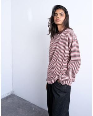 TOPSHOP Stripe Premium Interlock Long Sleeve Skater Tee - Purple