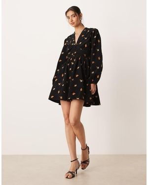 Nobody's Child Starlight Long Sleeve Embroidered Mini Dress - Black