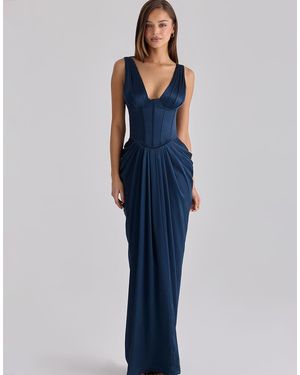 House Of Cb Angeline Satin Corset Maxi Dress - Blue