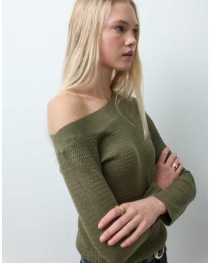 Mango Teen Asymmetric Neck Jumper - Green