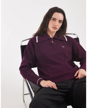 Fred Perry Strickhemd mit kontrastierendem breitem kragen - Lila