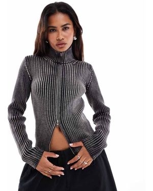 Weekday Panther Chunky Rib Zip Through Cardigan - Grey