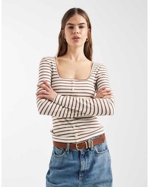 New Look Stripe Button Down Long Sleeve Top - White