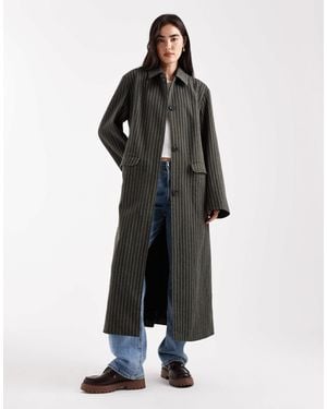 Daisy Street Longline Tailored Pinstripe Coat - Black
