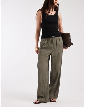ONLY Wide Leg Crinkle Textured Pants - Green