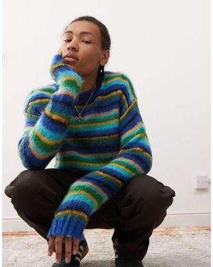 Collusion Maglione Oversize Girocollo Spazzolato A Righe - Blu