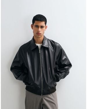 Jack & Jones Padded Pu Leather Bomber Jacket - Black