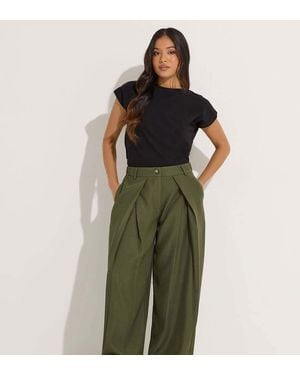 PixieGirl Petite Pleated Wide Leg Trousers - Green