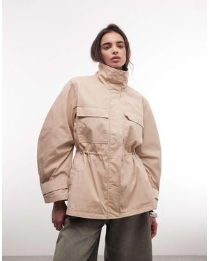 Monki Parka Met Ingenomen Taille En Afneembare Kraag Van Imitatiebont - Naturel