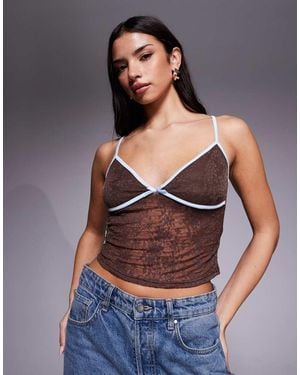 Tiger Mist Auburn Lace Contrast Trim Bow Detail Cami Top - Blue