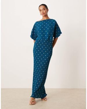 Never Fully Dressed Petite Tilly Off Shoulder Plisse Maxi Dress - Blue