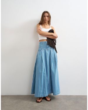 TOPSHOP Denim Pleated Yoke Maxi Skirt - Blue