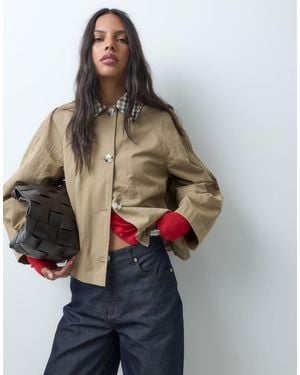 ASOS Short Pleat Detail Trench Coat With Check Liner - Blue