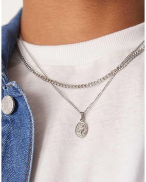 ASOS Set Van 2 Waterbestendige Kettingen Van Roestvrij Staal Met Hanger Met Textuur - Metallic