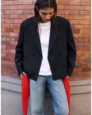 Pull&Bear Blazer boxy à rayures fines - Bleu