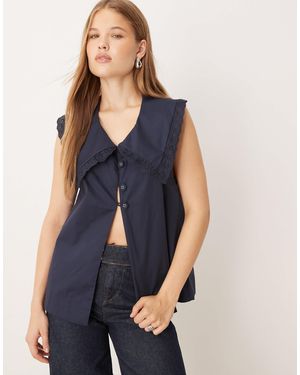 Vrg Grl Mae Collar Detail Short Sleeve Blouse - Blue