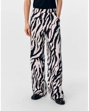 Object Pantalones Beis De Pernera Ancha Con Estampado De Cebra De -Blanco