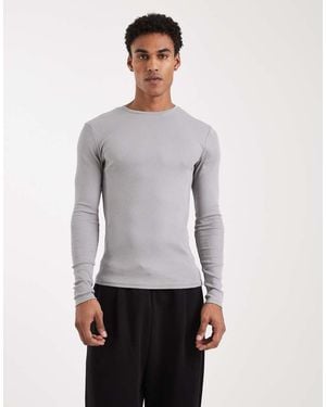 ASOS Camiseta Claro Básica Ajustada De Manga Larga De Canalé Essentials De - Gris