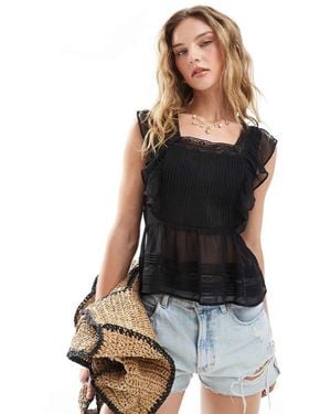 Miss Selfridge Chiffon Lace Insert Sleeveless Blouse - Black