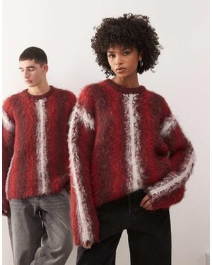 The Ragged Priest Unisex Striped Brushed Knitted Jumper - Red