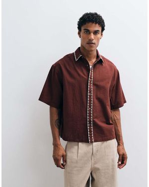 ASOS Boxy Oversized Shirt With Linen And Embroidery - Red