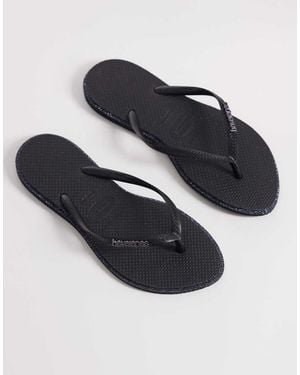 Havaianas Chanclas Negras Con Purpurina Y Puntera Fina Slim Point De - Azul