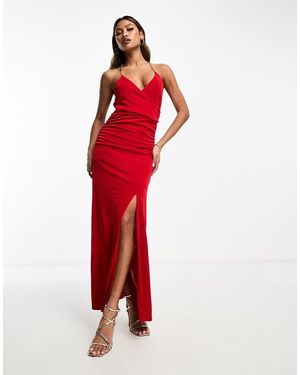 AX Paris Thigh Split Gold Chain Strap Detail Slinky Maxi Dress - Red
