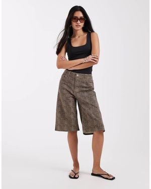 Pieces Longline Denim Shorts - Brown