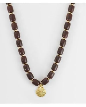 Orelia Collana Appariscente Con Perline Marroni Placcata 18 Ct - Metallizzato