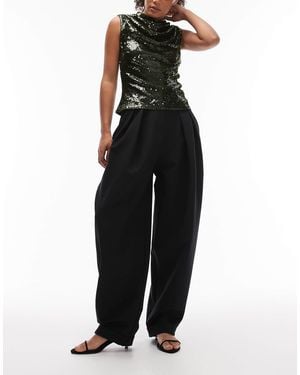 ASOS Pantalon barrel habillé à ourlet retroussé - Noir