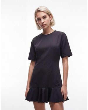 Monki Mini Dress With Ruffle Hem Detail - Black
