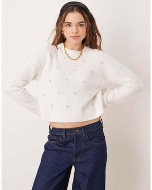 New Look Boucle Embellished Jumper - White