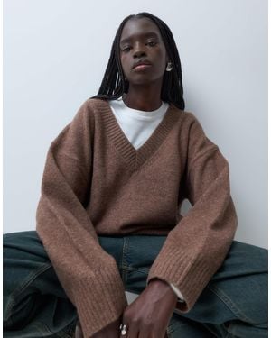 Vero Moda Oversize-strickpullover mit v-ausschnitt - Braun