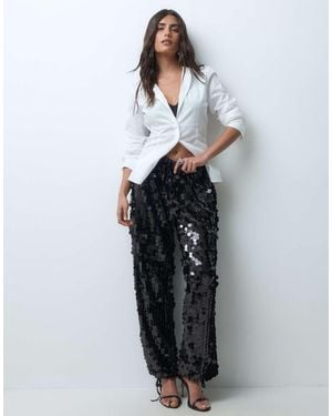 Never Fully Dressed Pantaloni Balloon Con Paillettes A Disco E Vita Elasticizzata Neri - Grigio