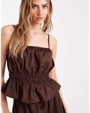 Pieces Shirred Waist Cotton Poplin Cami Top - Brown
