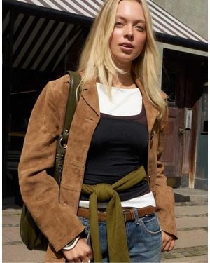 Stradivarius 100% Leather Jacket With Pockets - Black