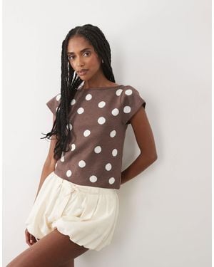 ASOS Fine Knit Slash Neck Top - Natural