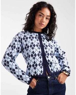 ASOS Knitted Argyle Cardigan - Blue