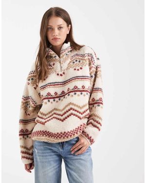 Brave Soul High Neck Quarter Zip Fleece With Fairisle Print - White