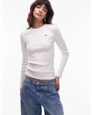 Lacoste – geripptes, langärmliges t-shirt - Weiß