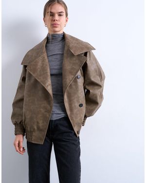 Topshop - Bomber zippé en fausse fourrure - Naturel