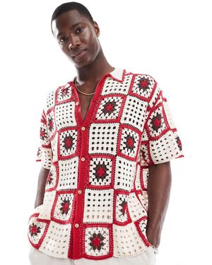 Bershka Crochet Knitted Shirt - Red
