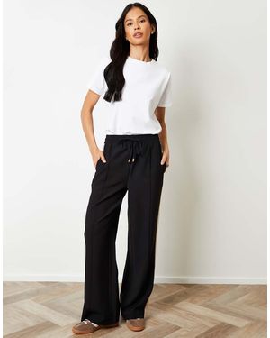 Threadbare Side Stripe Pull On Wide Leg Trousers - White