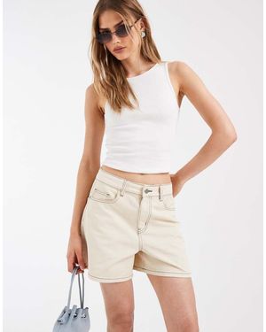 Object High Waisted Loose Fit Denim Shorts - Natural