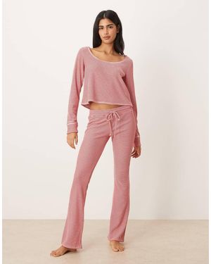 Hollister Gilly Hicks Mid Rise Flare Cosy Waffle Trousers Co-Ord - Pink
